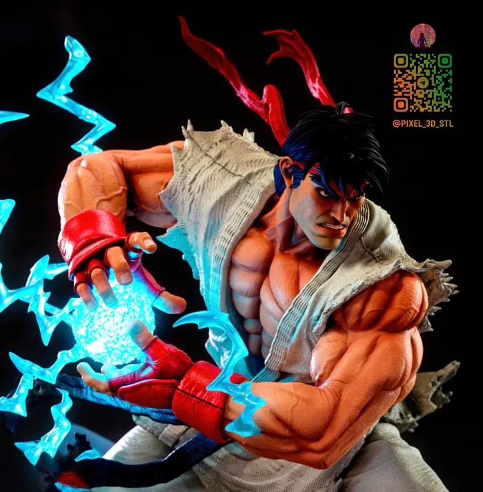 STL - Figura Ryu Hadoken render 3