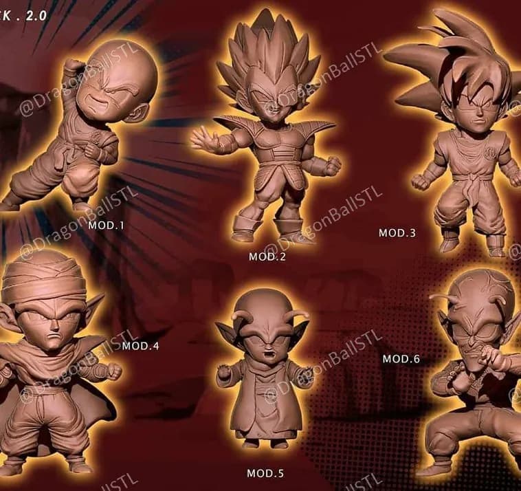 STL - Figuras Chibi de Dragon Ball Z render 2