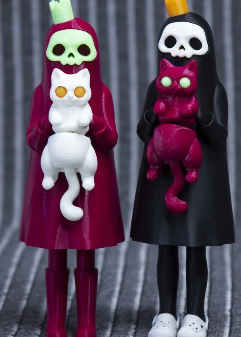 STL - Figuras estilo Catrina con gatos render 3