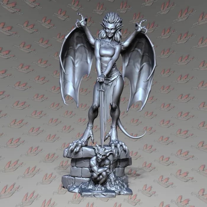 STL - Figurina de Gárgola Femenina render 2