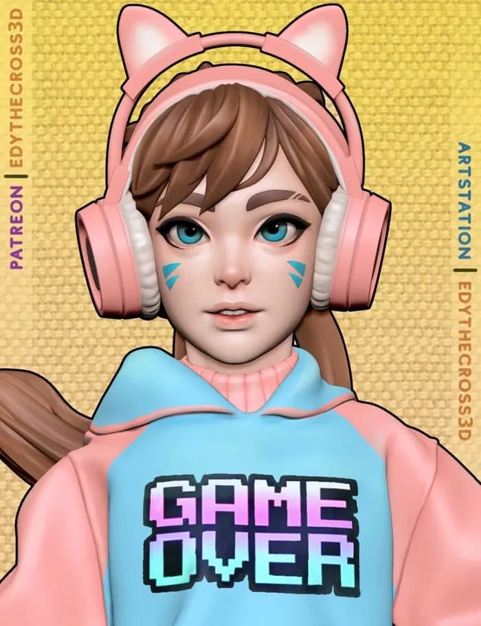 STL - gamergirl render 1