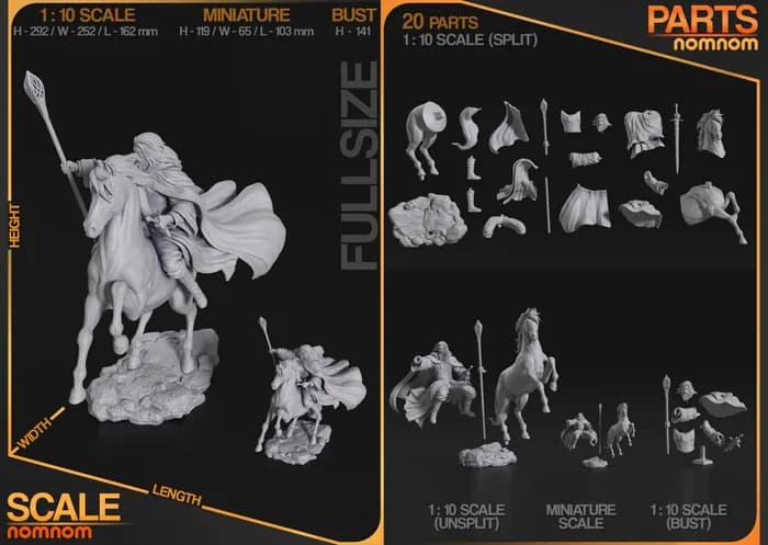 STL - gandalf 178mm split render 3