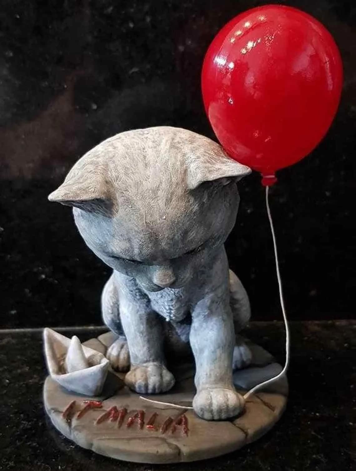 STL - Gato payaso con globo rojo render 3