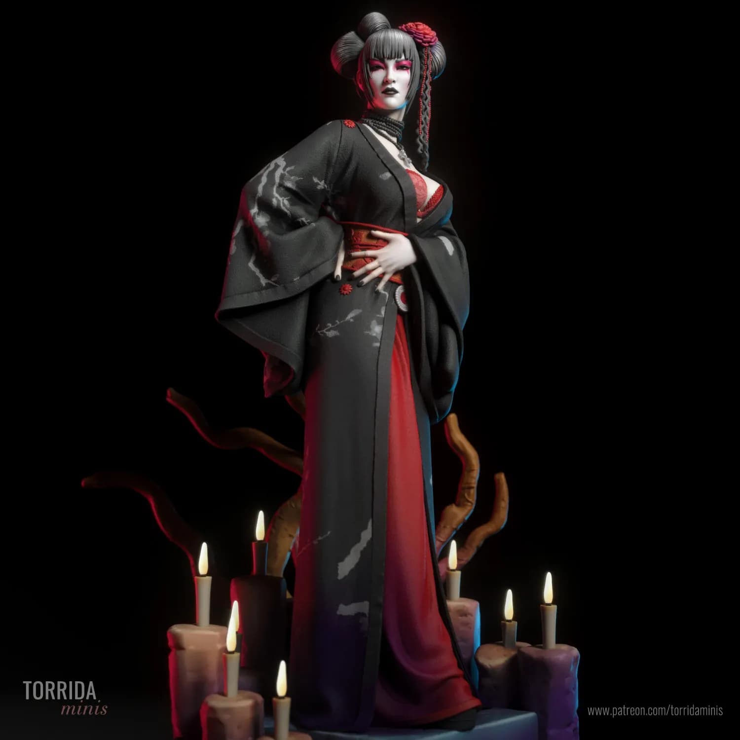 STL - Geisha Sombria con Velas