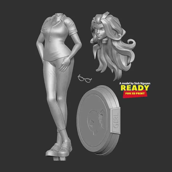 STL - girl with glasses render 3