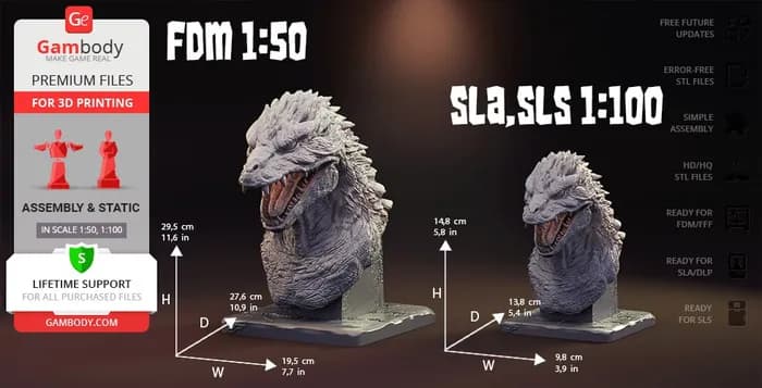 STL - godzilla 2000 bust (gambody) render 2