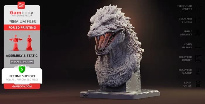 STL - godzilla 2000 bust (gambody) render 4