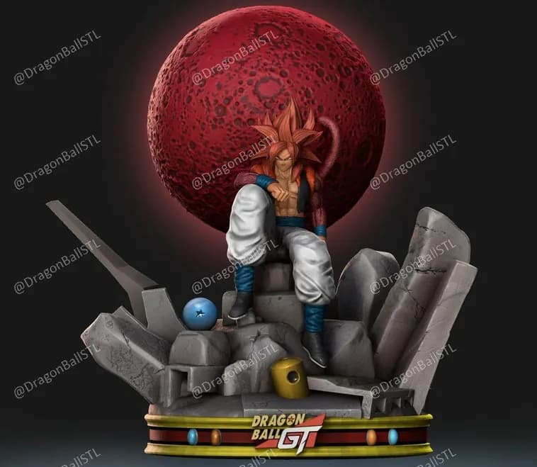 STL - Gogeta SSJ4 Sentado con Luna Roja