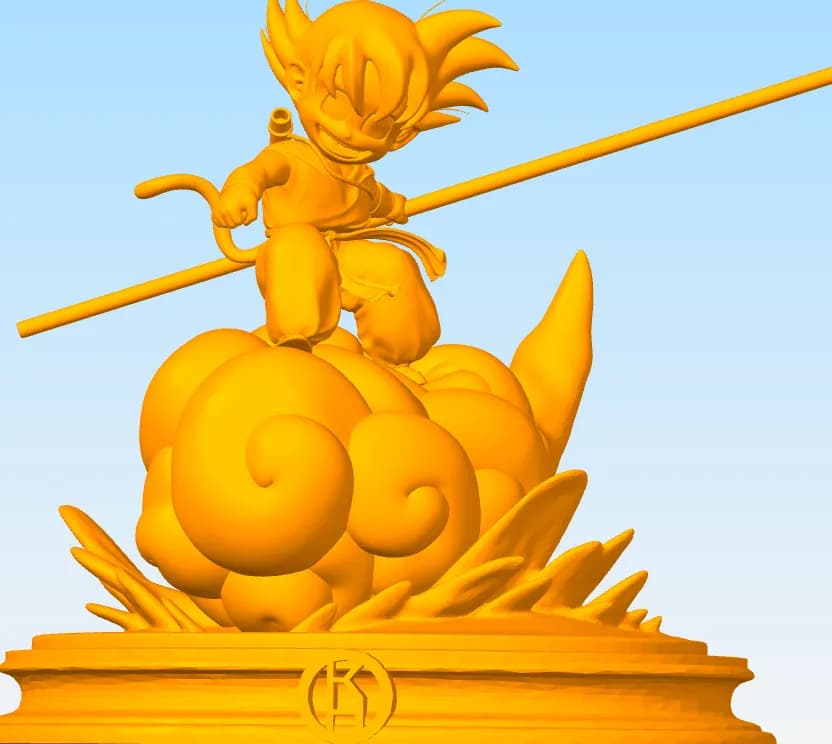 STL - Goku Niño con Bastón de Poder render 2