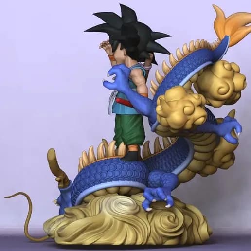 STL - Goku niño con Shenron render 2