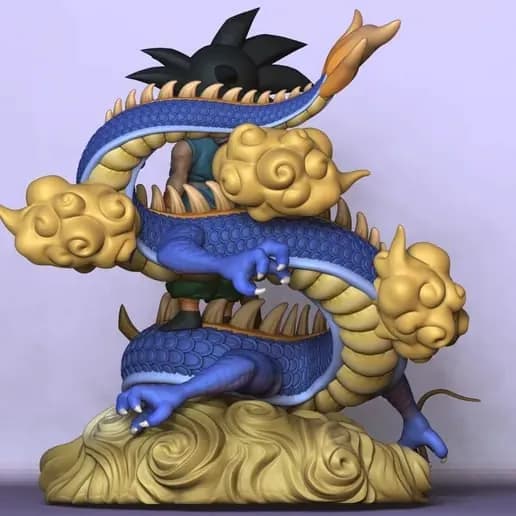 STL - Goku niño con Shenron render 3