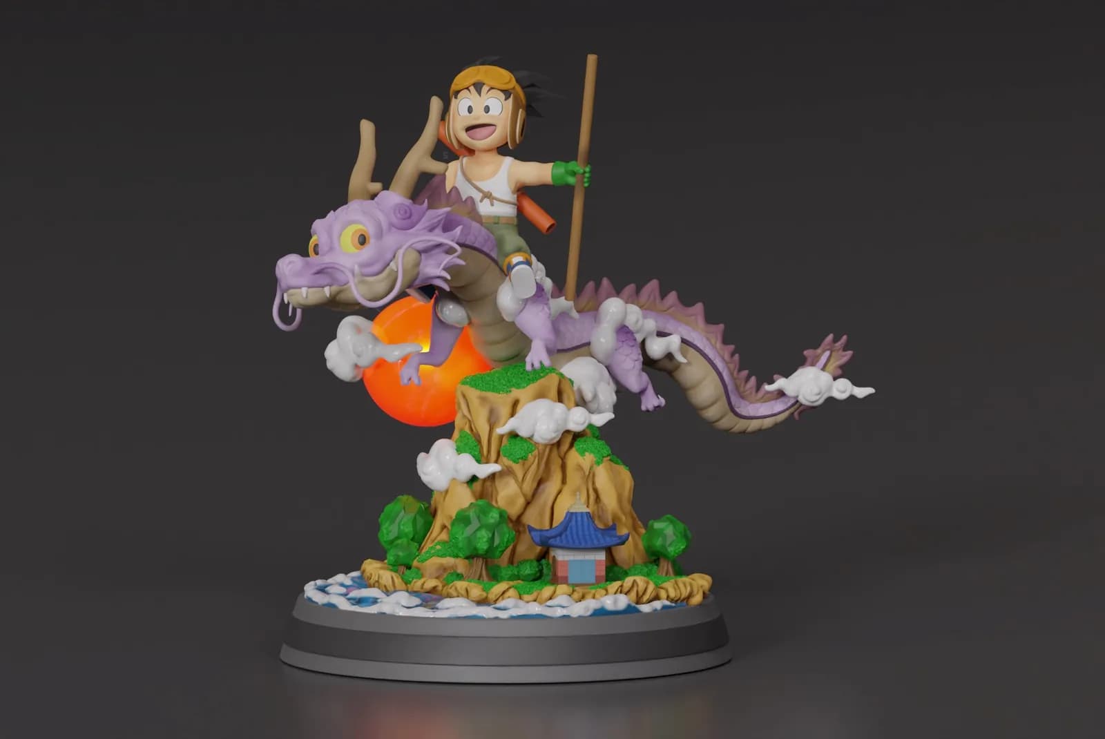 STL - Goku niño en Shenlong render 4