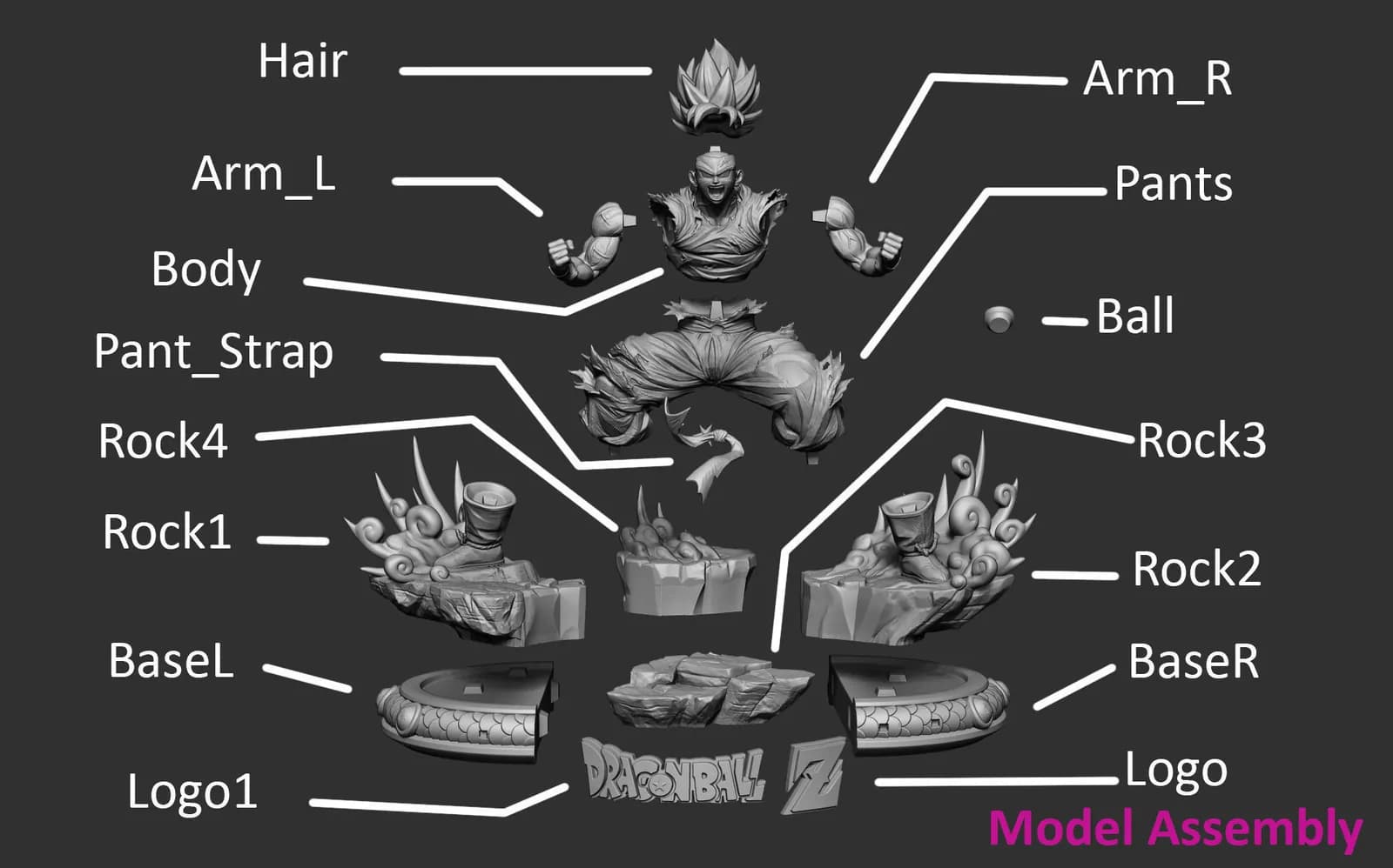 STL - Goku Super Saiyan transformation render 2