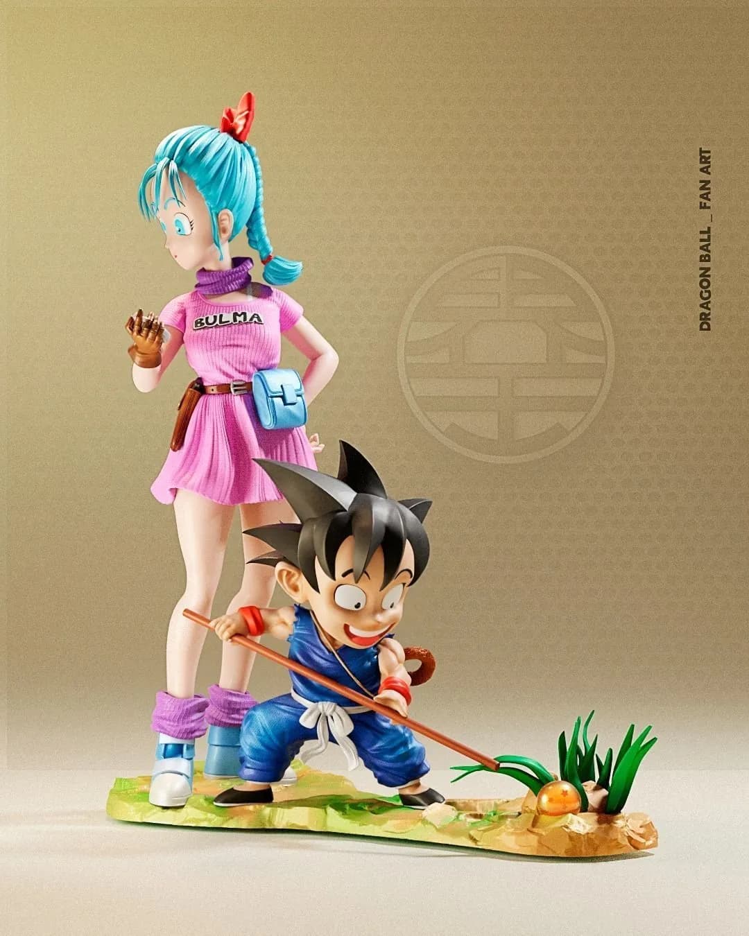 STL - Goku y Bulma de Dragon Ball render 2
