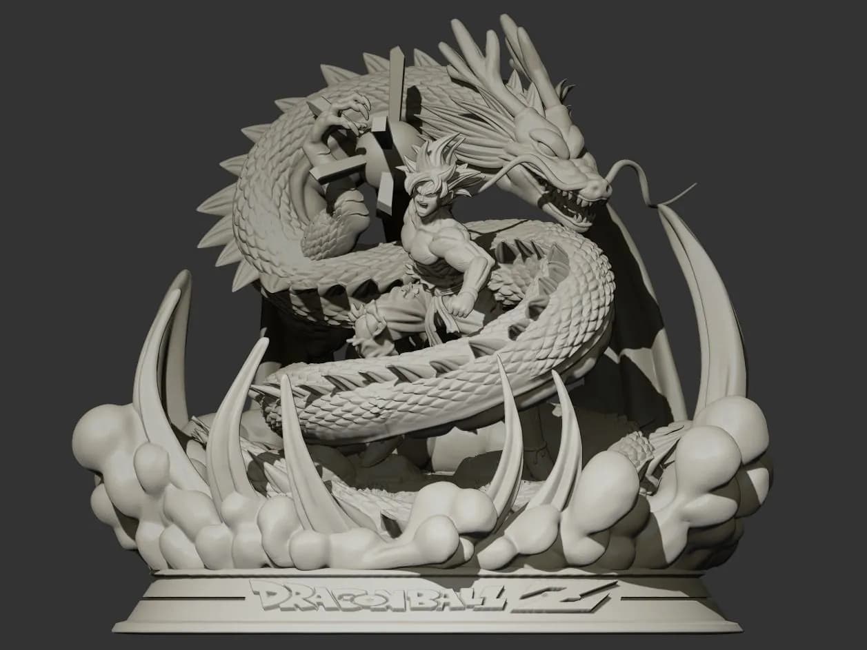 STL - Goku y Shen Long Estatua Diorama render 2