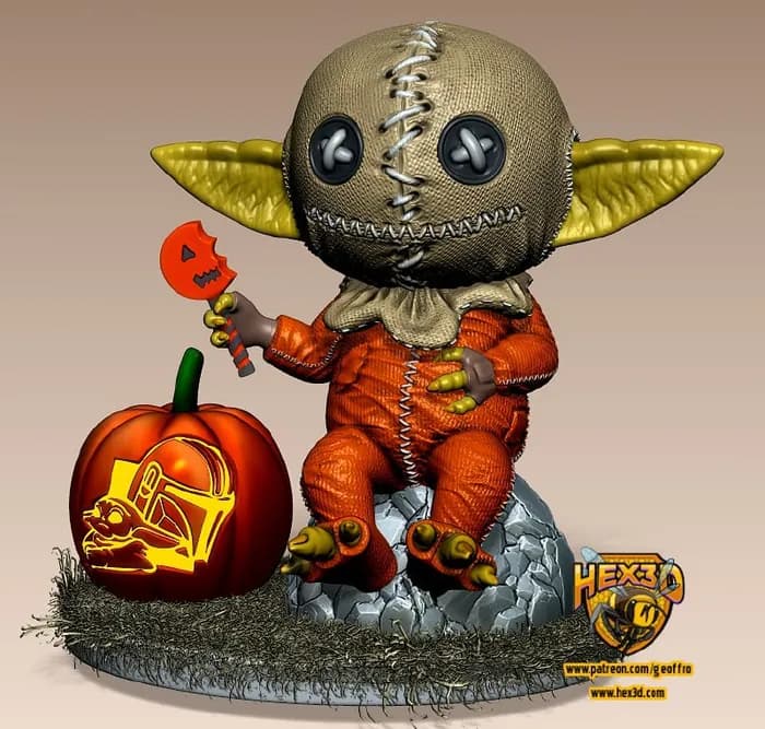 STL - Grogu estilo Sam de Halloween render 2
