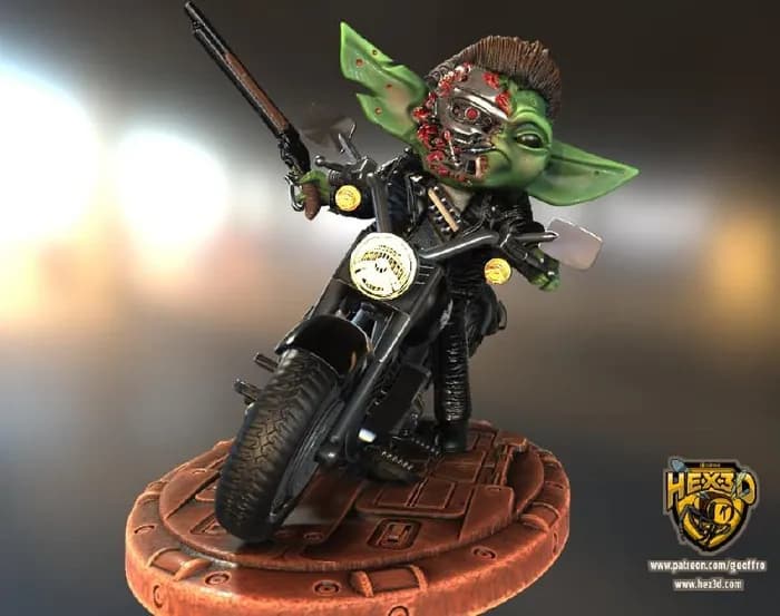 STL - Grogu T 800 con Motocicleta