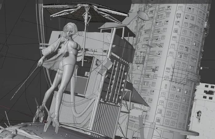 STL - Guerrera Cyberpunk bajo la Lluvia