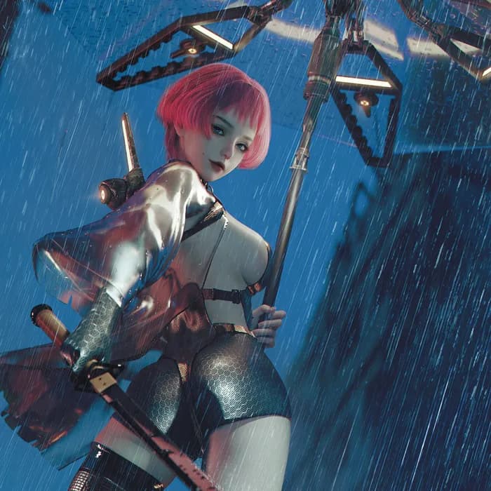 STL - Cyberpunk Warrior in the Rain