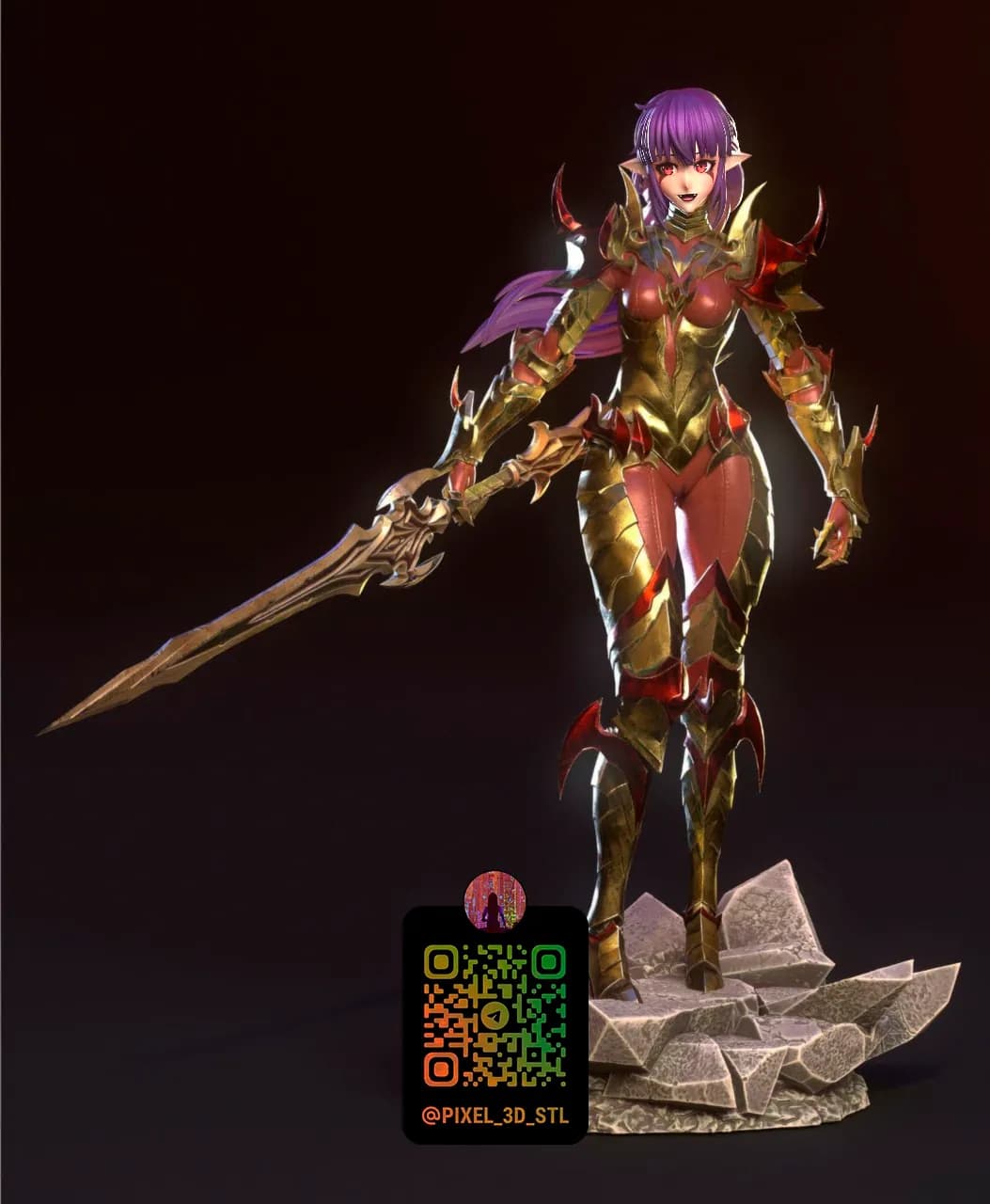 STL - Guerrera Elfa con Armadura Dorada
