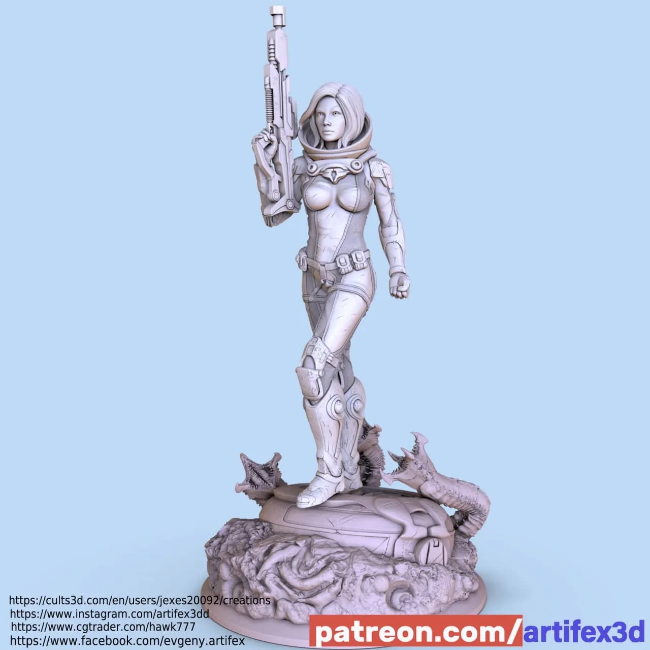 STL - Guerrera espacial con rifle render 5