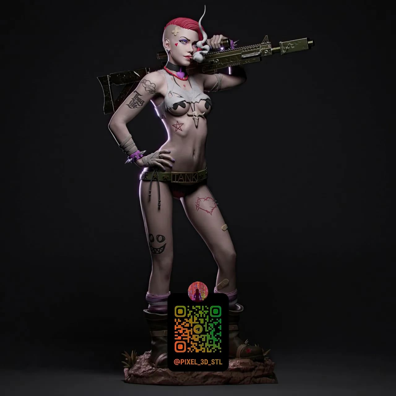 STL - Guerrera Estilo Punk con Rifle