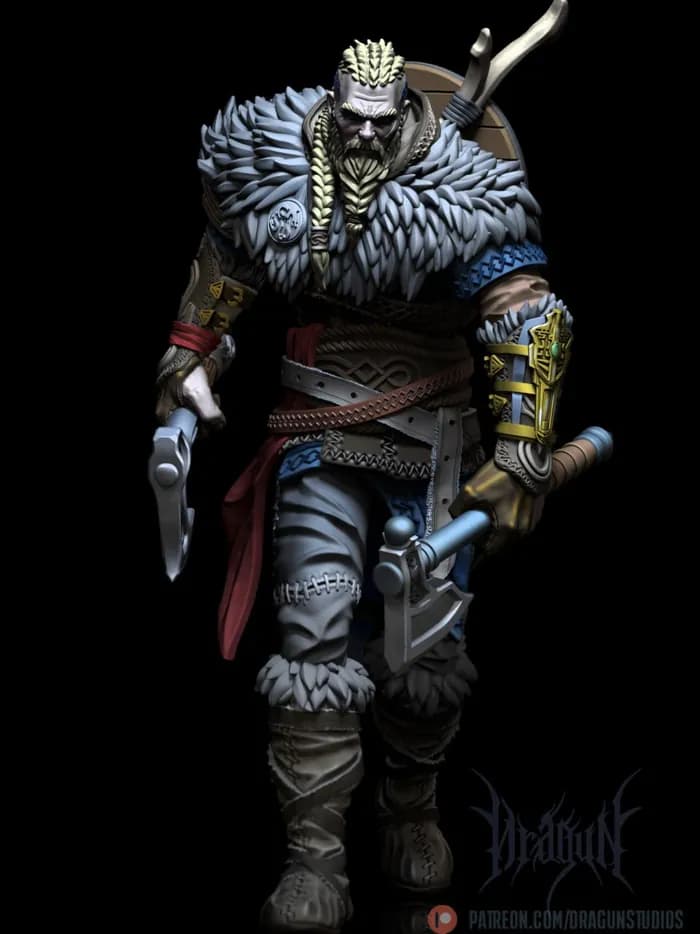 STL - Viking warrior with axes