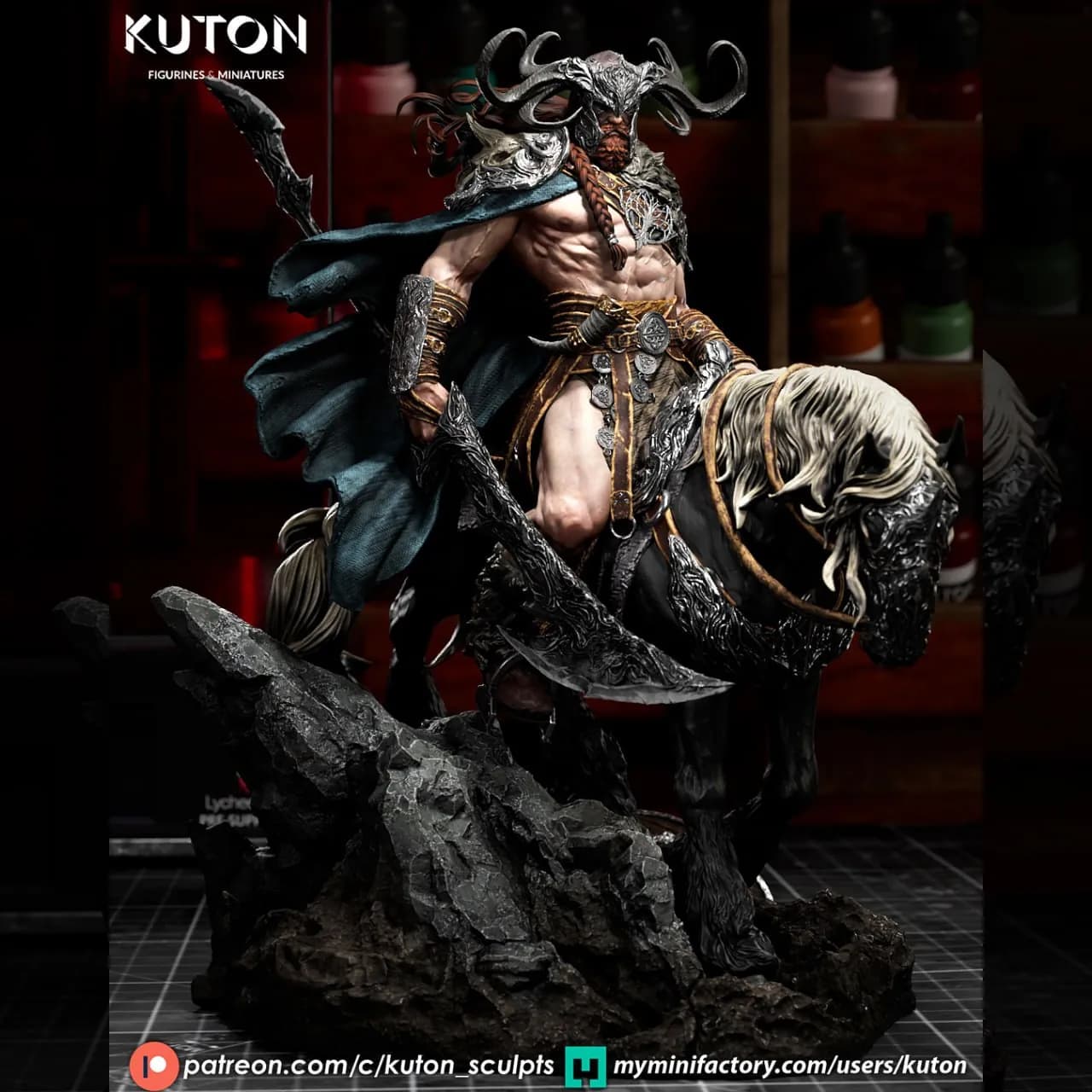 STL - Guerrero vikingo en caballo render 3