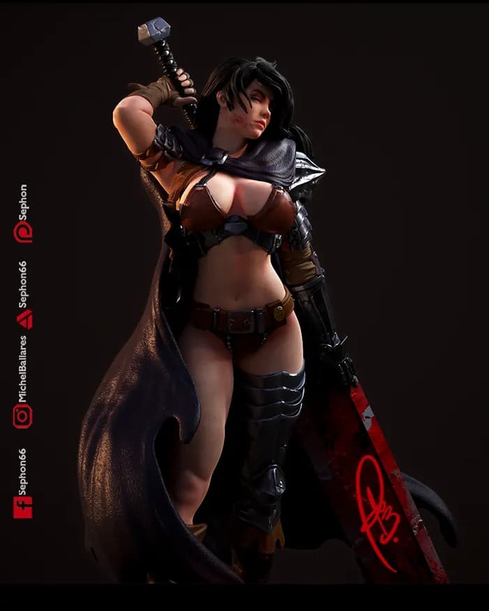 STL - Guts Femenina Berserk render 3