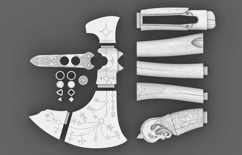 STL - Hacha Leviatán Kratos Desmontada