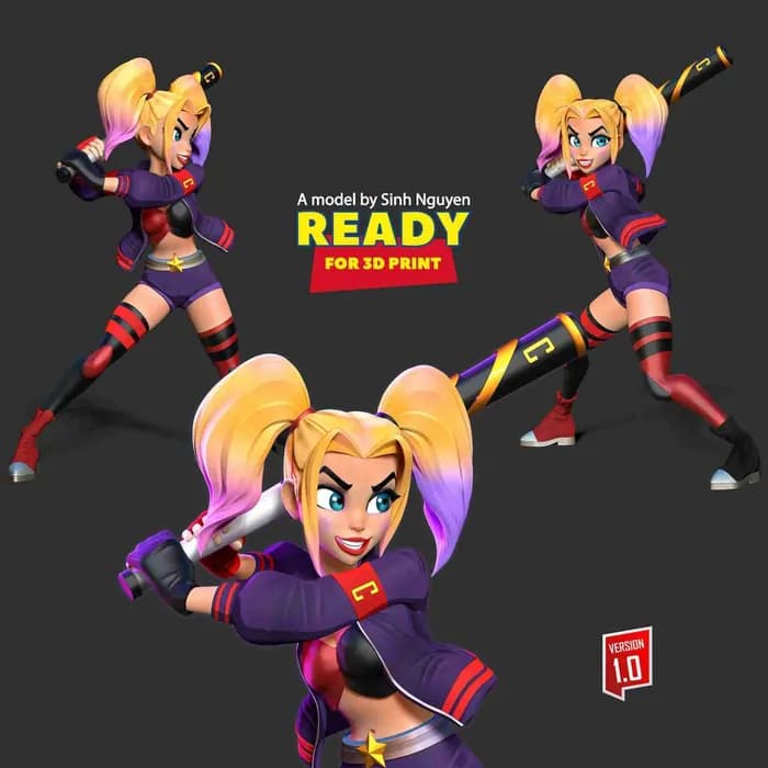 STL - harley quinn baseball player render 2