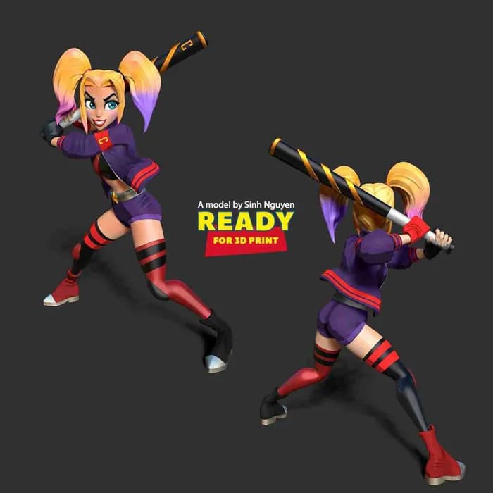 STL - harley quinn baseball player render 4