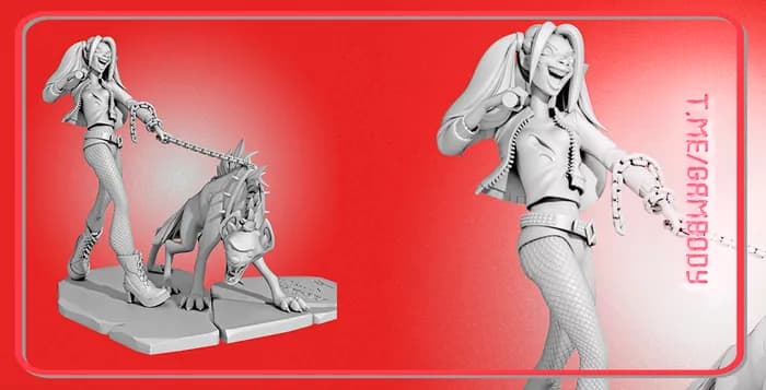 STL - Harley Quinn con Perro render 2