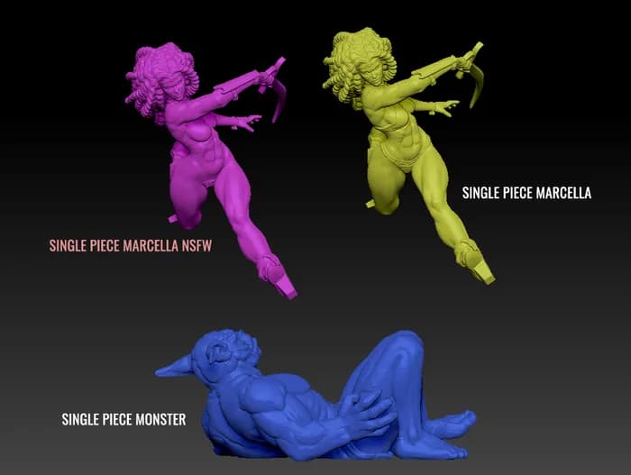 STL - Heroína guerrera contra monstruo render 3