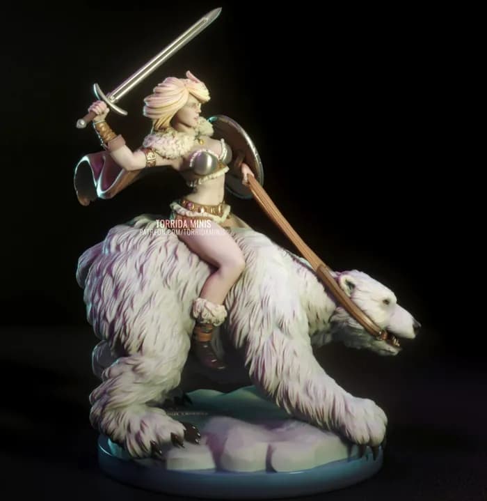 STL - Hilde la Bárbara sobre Oso Polar render 2