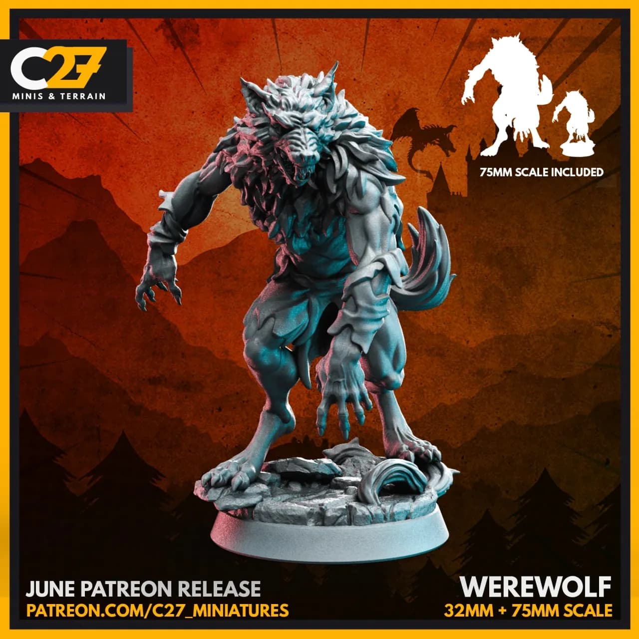STL - Hombre lobo con base