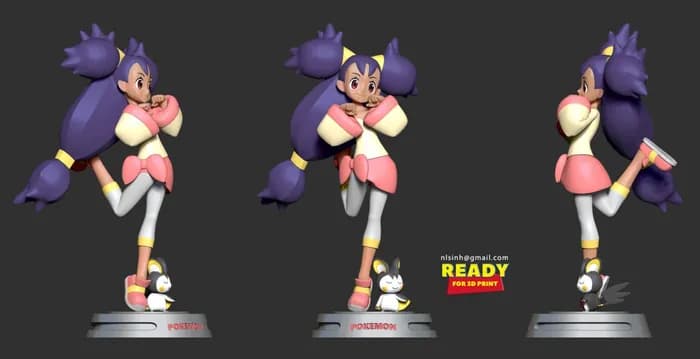 STL - iris and emolga pokemon fanart render 2