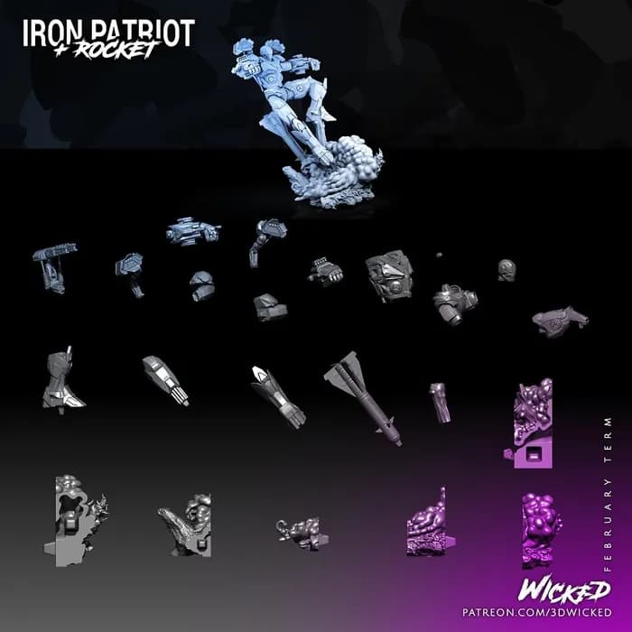 STL - Iron Patriot con cohete render 5