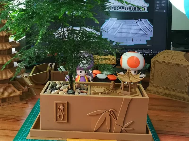 STL - Jardin Zen Chino con Casa de Té render 3