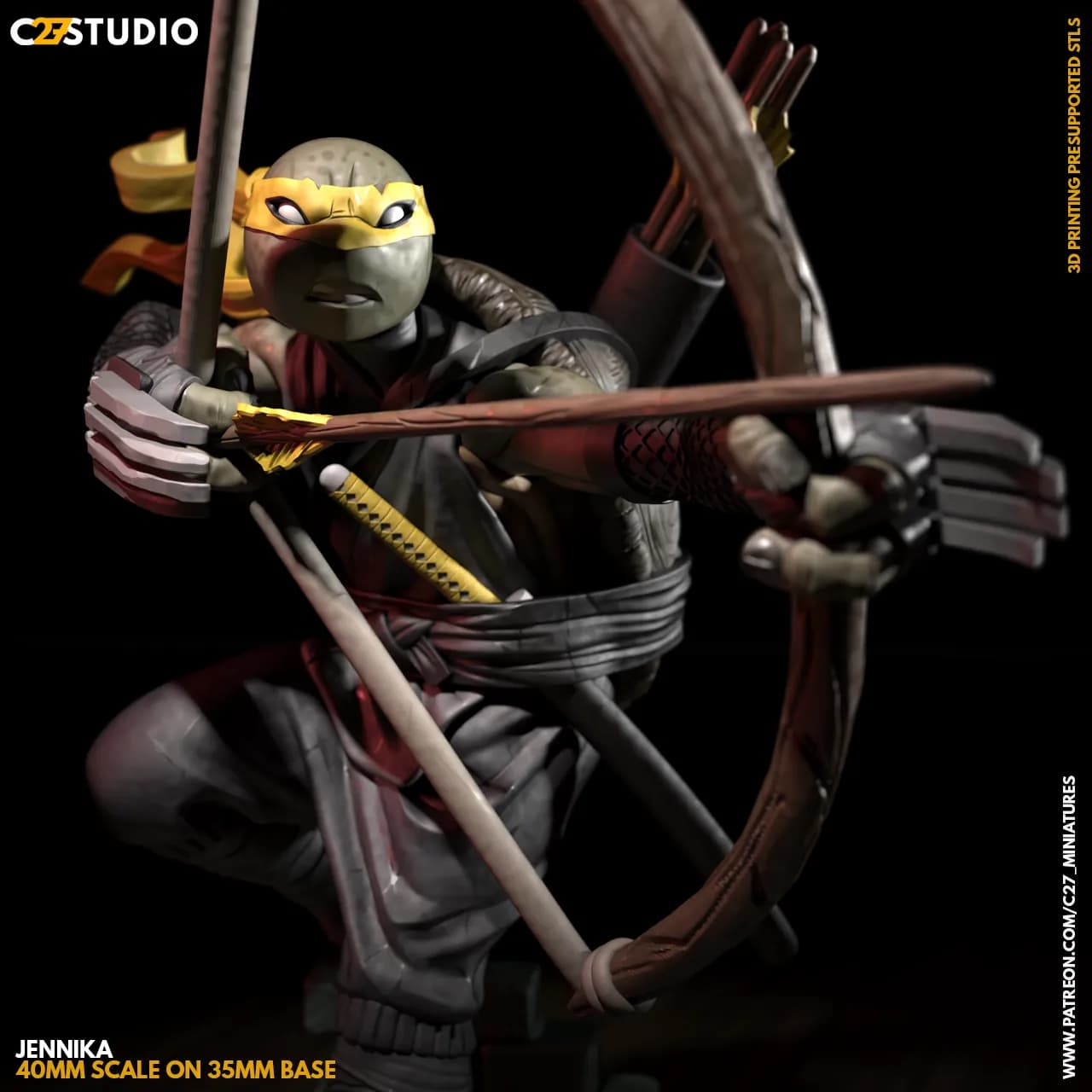 STL - Jennika Ninja Tortuga con Arco render 2