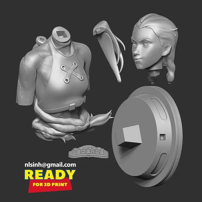 STL - jinx bust arcane fanart render 3