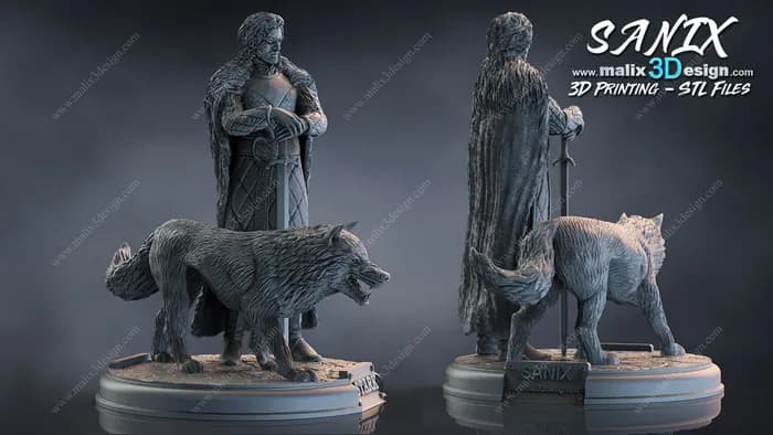 STL - Jon Snow y lobo Stark render 2