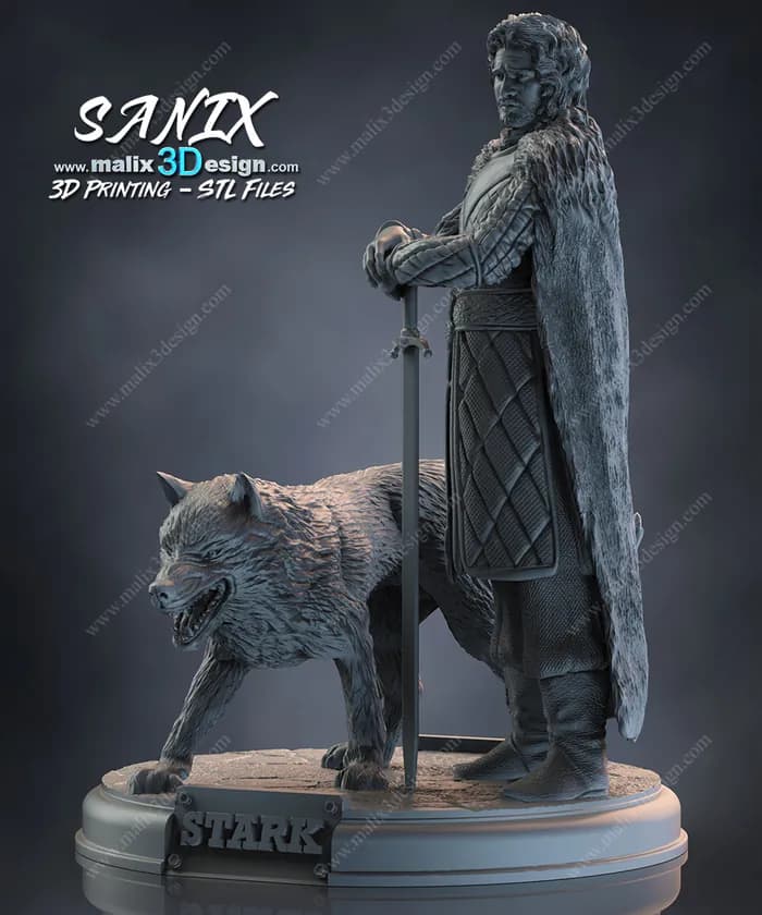 STL - Jon Snow y lobo Stark render 4