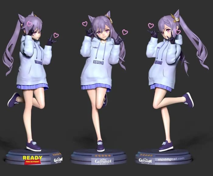 STL - keqing genshin impact fanart render 3