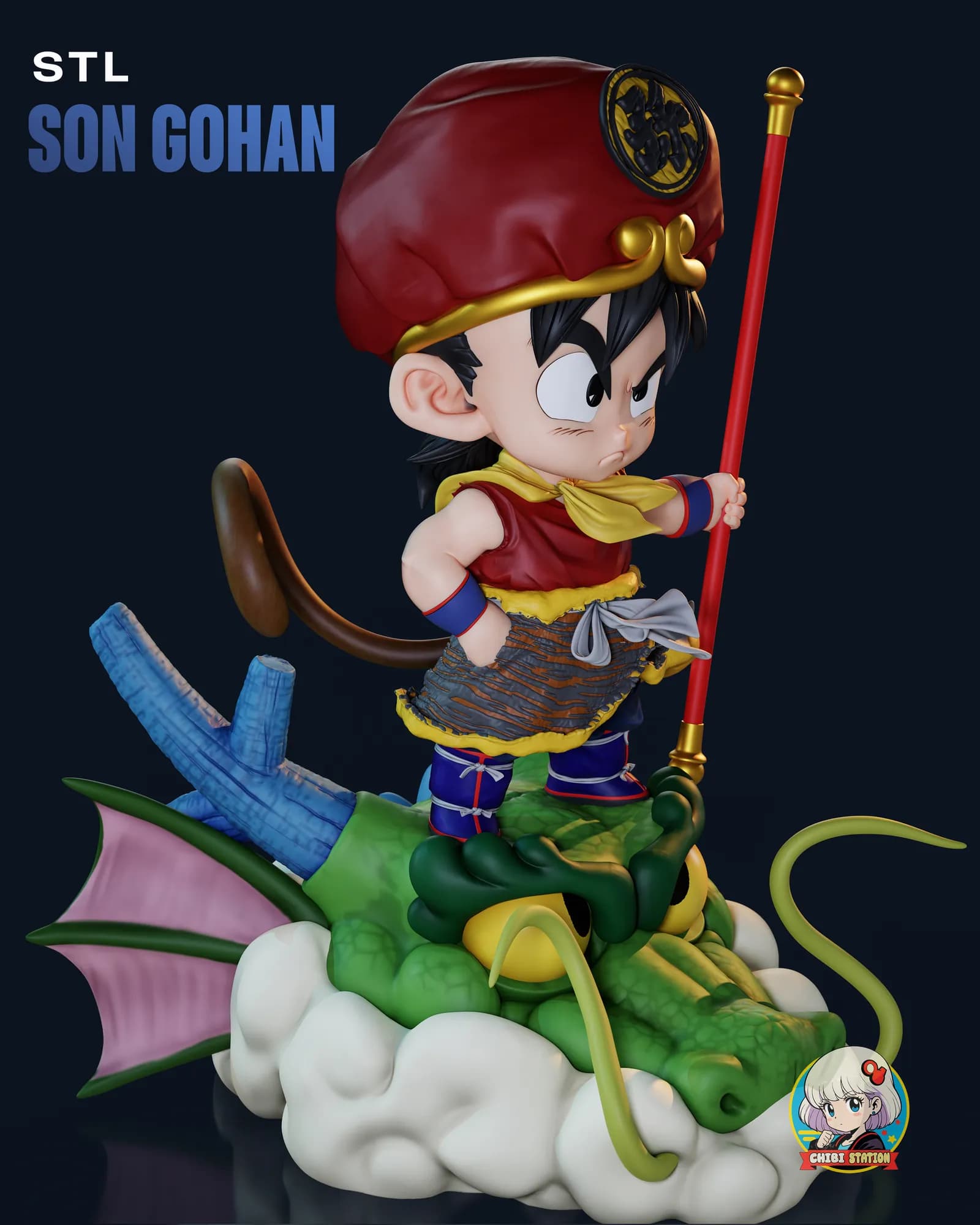STL - Kid Gohan Chibi Estación render 2