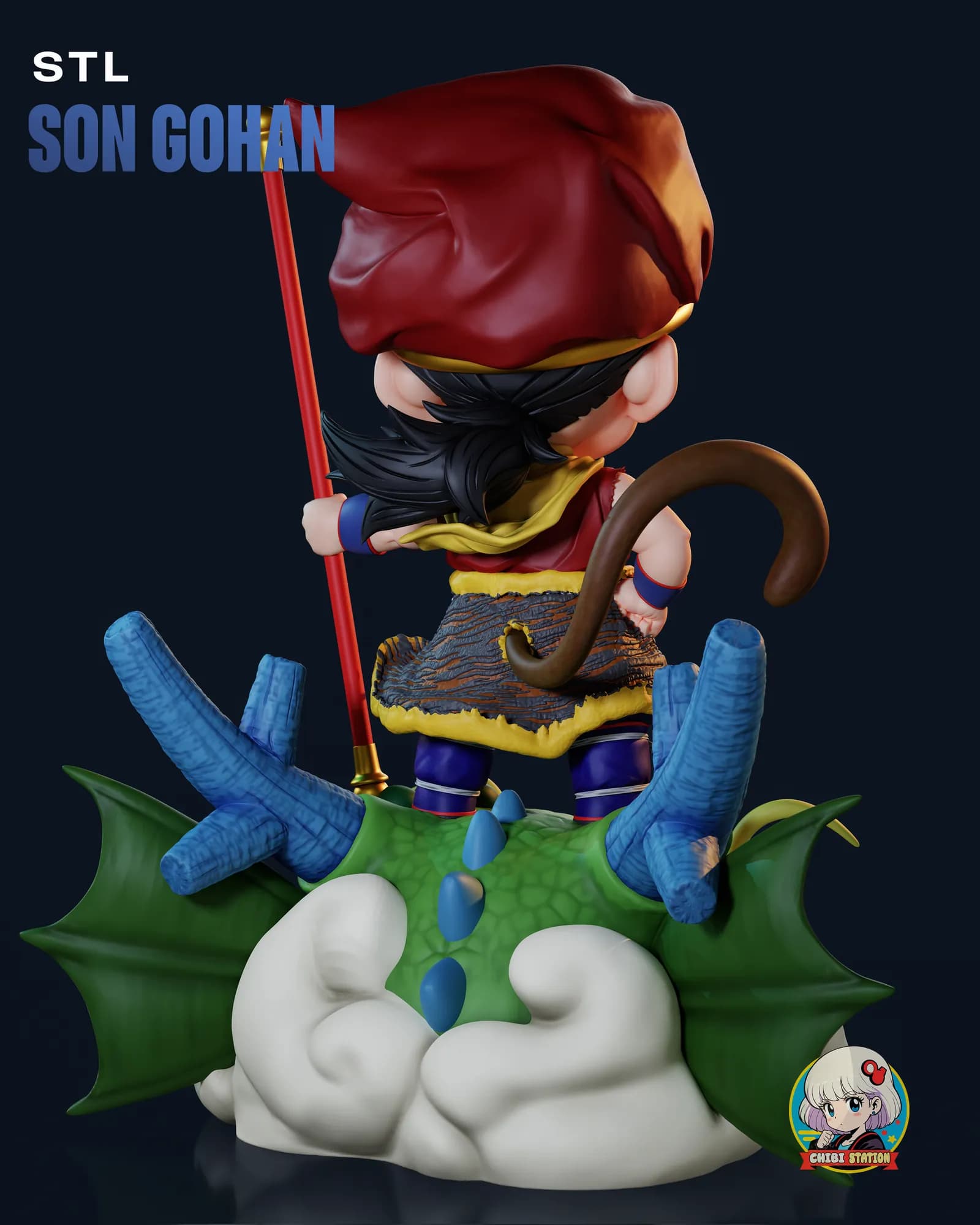 STL - Kid Gohan Chibi Estación render 3