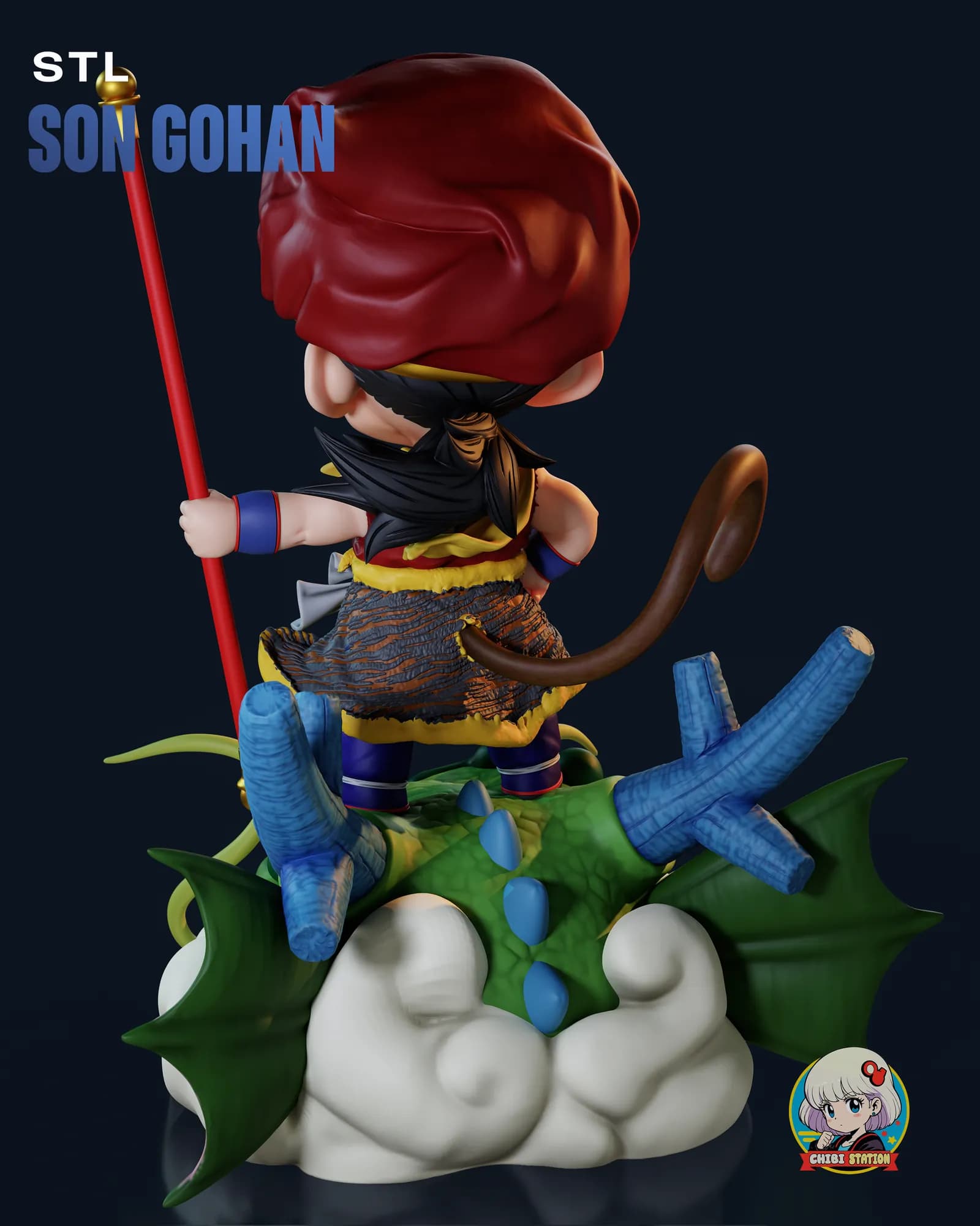 STL - Kid Gohan Chibi Estación render 4
