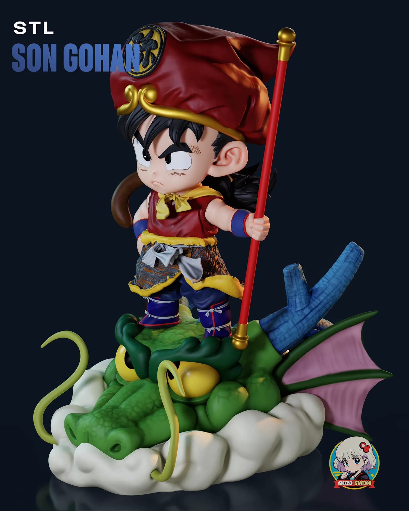 STL - Kid Gohan Chibi Estación render 5