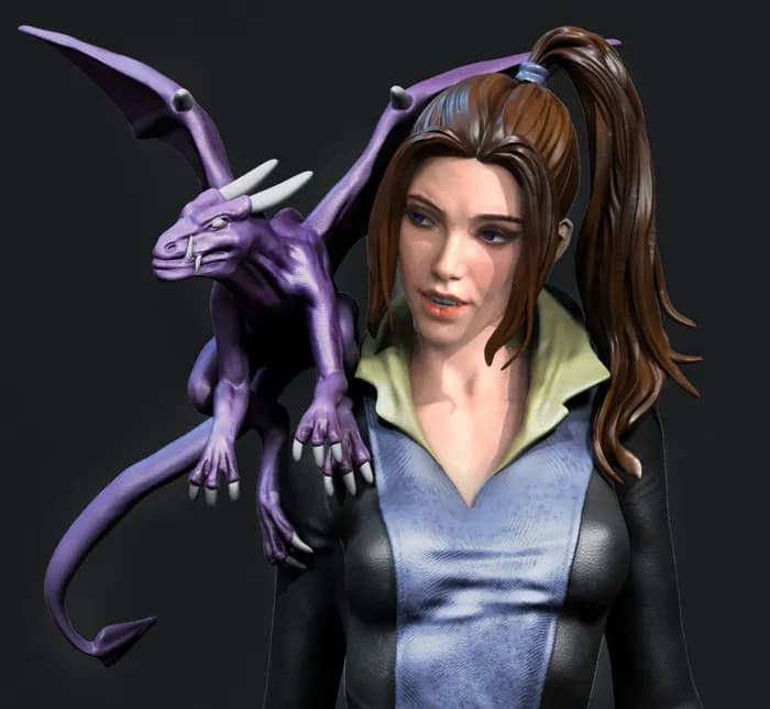STL - Kitty Pryde con Dragon Lilac render 2