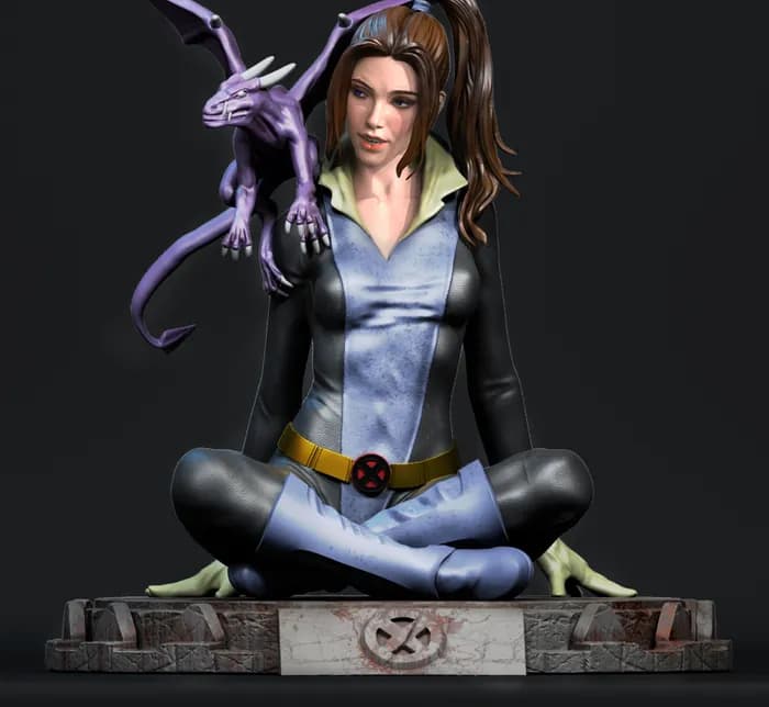 STL - Kitty Pryde con Dragon Lilac render 3